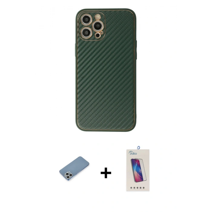 MARSİLYAN™- iPhone 12 Pro Max Kılıf Ahenk Işık - Siyah Joko 5D Cam + Shine Kamera Lens Koruma Cam - GS