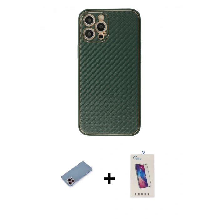 MARSİLYAN™- iPhone 12 Pro Max Kılıf Ahenk Işık - Siyah Joko 5D Cam + Shine Kamera Lens Koruma Cam - PE