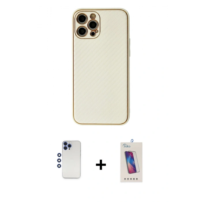 MARSİLYAN™- iPhone 12 Pro Max Kılıf Ahenk Işık - Siyah Joko 5D Cam + Shine Kamera Lens - LT