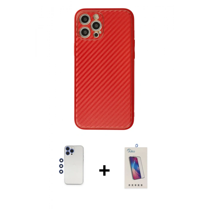 MARSİLYAN™- iPhone 12 Pro Max Kılıf Ahenk Işık - Siyah Joko 5D Cam + Shine Kamera Lens - LT