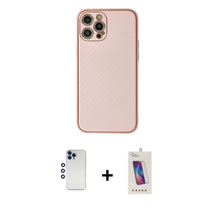 MARSİLYAN™- iPhone 12 Pro Max Kılıf Ahenk Işık - Siyah Joko 5D Cam + Shine Kamera Lens - LT