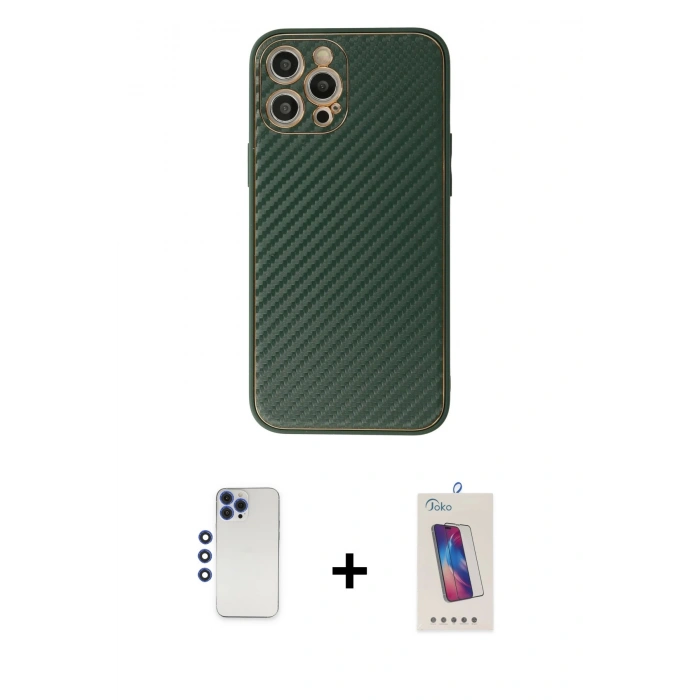 MARSİLYAN™- iPhone 12 Pro Max Kılıf Ahenk Işık - Siyah Joko 5D Cam + Shine Kamera Lens - LT