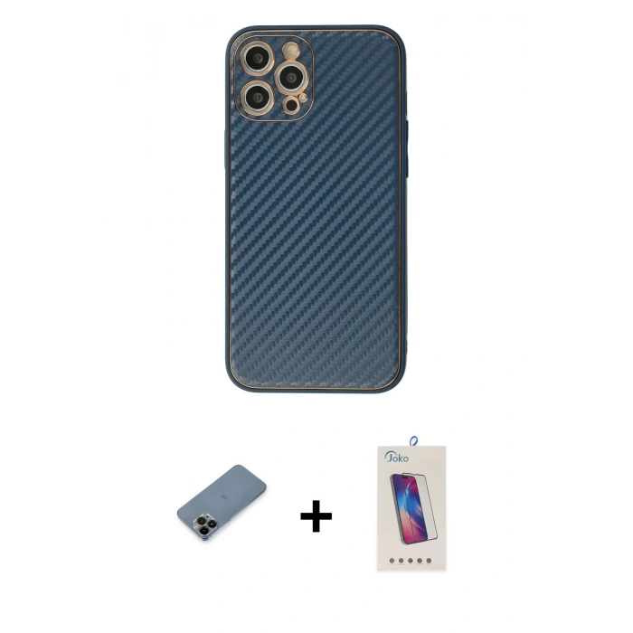 MARSİLYAN™- iPhone 12 Pro Max Kılıf Ahenk Işık - Siyah Joko 5D Cam + Shine Kamera Lens Koruma Cam - SH