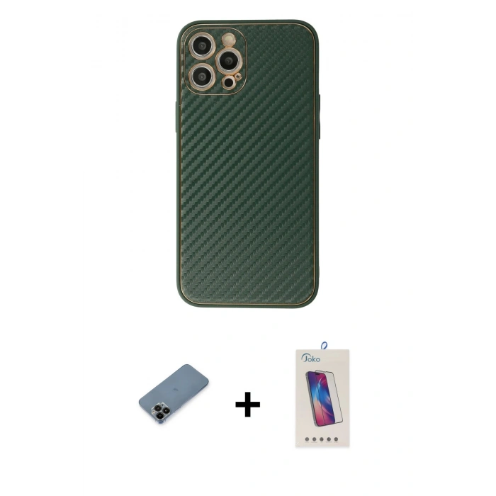 MARSİLYAN™- iPhone 12 Pro Max Kılıf Ahenk Işık - Siyah Joko 5D Cam + Shine Kamera Lens Koruma Cam - SH