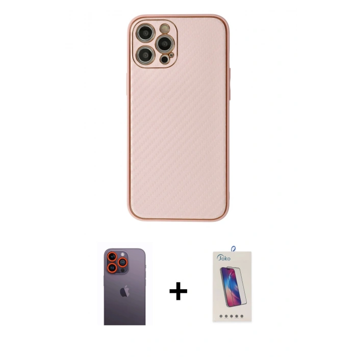 MARSİLYAN™- iPhone 12 Pro Max Kılıf Ahenk Işık - Siyah Joko 5D Cam + Neon Fosforlu Kamera Lens - TU