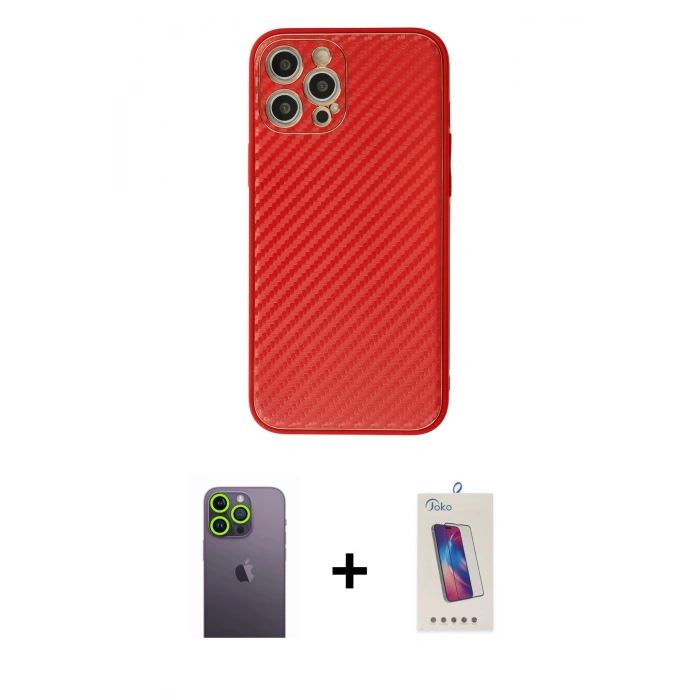 MARSİLYAN™- iPhone 12 Pro Max Kılıf Ahenk Işık - Siyah Joko 5D Cam + Yeşil Neon Fosforlu Kamera Lens