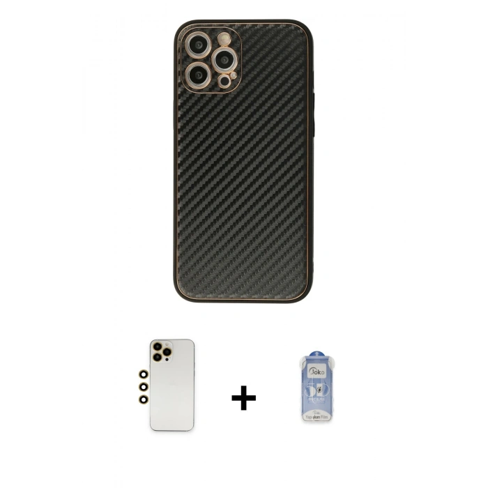 MARSİLYAN™- iPhone 12 Pro Max Kılıf Ahenk Işık - Siyah Joko Magic 5D Cam + Shine Kamera Lens - GD