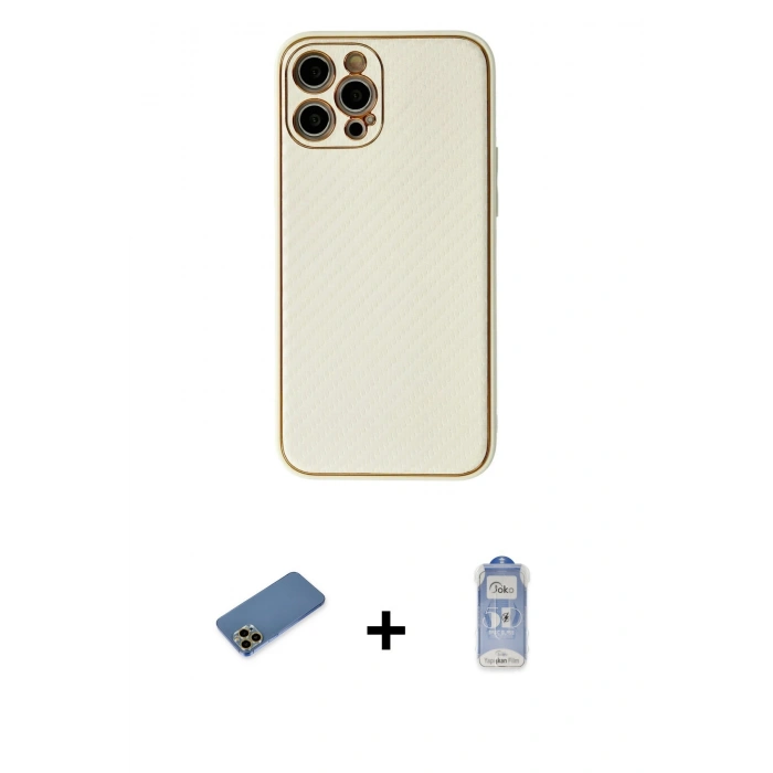 MARSİLYAN™- iPhone 12 Pro Max Kılıf Ahenk Işık - Siyah Joko Magic 5D Cam + Gold Shine Kamera Lens Koruma Cam