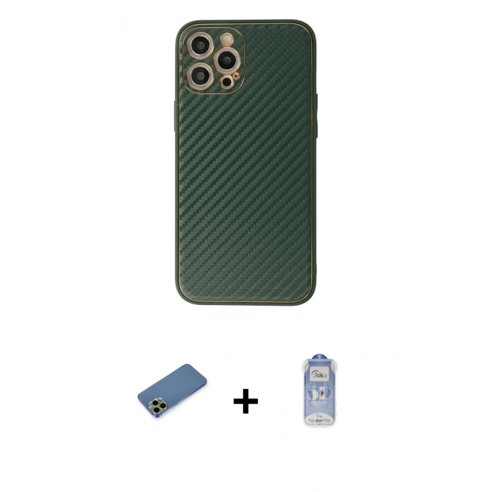 MARSİLYAN™- iPhone 12 Pro Max Kılıf Ahenk Işık - Siyah Joko Magic 5D Cam + Gold Shine Kamera Lens Koruma Cam