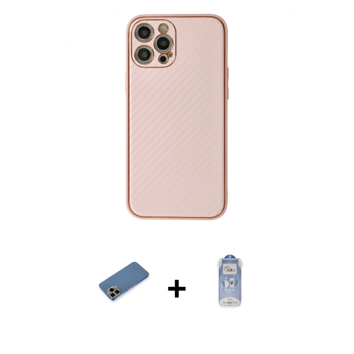 MARSİLYAN™- iPhone 12 Pro Max Kılıf Ahenk Işık - Siyah Joko Magic 5D Cam + Gold Shine Kamera Lens Koruma Cam