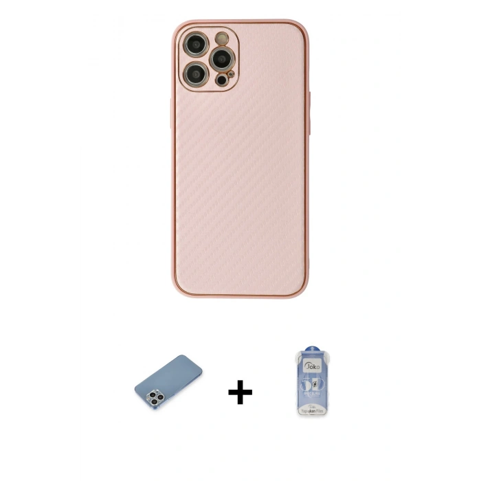 MARSİLYAN™- iPhone 12 Pro Max Kılıf Ahenk Işık - Siyah Joko Magic 5D Cam + Gümüş Shine Kamera Lens Koruma Cam