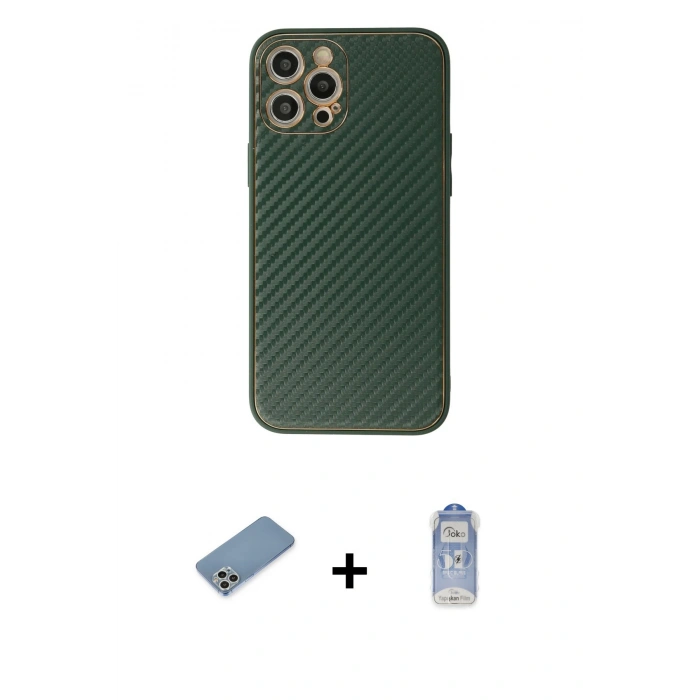 MARSİLYAN™- iPhone 12 Pro Max Kılıf Ahenk Işık - Siyah Joko Magic 5D Cam + Gümüş Shine Kamera Lens Koruma Cam