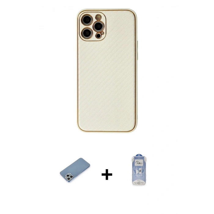 MARSİLYAN™- iPhone 12 Pro Max Kılıf Ahenk Işık - Siyah Joko Magic 5D Cam + Gümüş Shine Kamera Lens Koruma Cam