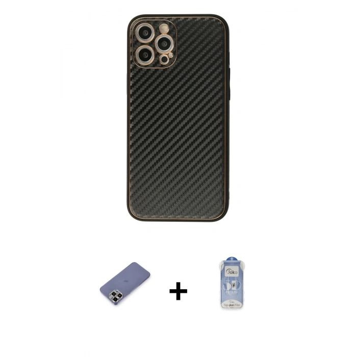 MARSİLYAN™- iPhone 12 Pro Max Kılıf Ahenk Işık - Siyah Joko Magic 5D Cam + Metal Kamera Lens Koruma Cam - GD