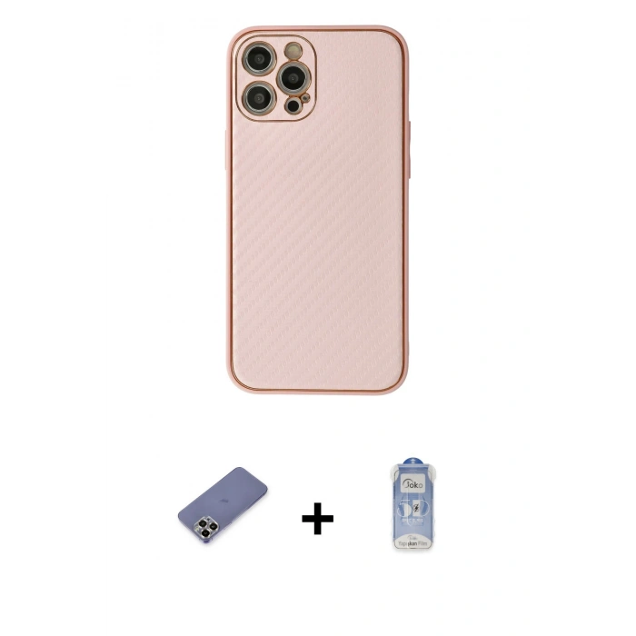MARSİLYAN™- iPhone 12 Pro Max Kılıf Ahenk Işık - Siyah Joko Magic 5D Cam + Metal Kamera Lens Koruma Cam - GD