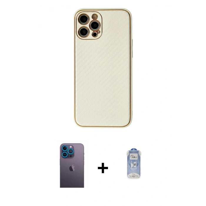 MARSİLYAN™- iPhone 12 Pro Max Kılıf Ahenk Işık - Siyah Joko Magic 5D Cam + Neon Fosforlu Kamera Lens - MI