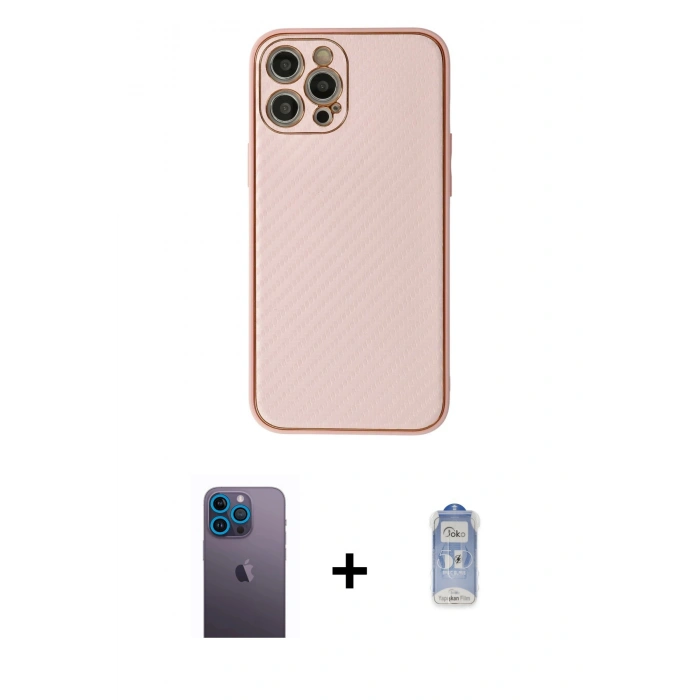 MARSİLYAN™- iPhone 12 Pro Max Kılıf Ahenk Işık - Siyah Joko Magic 5D Cam + Neon Fosforlu Kamera Lens - MI