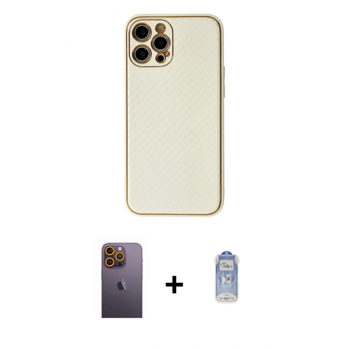 MARSİLYAN™- iPhone 12 Pro Max Kılıf Ahenk Işık - Siyah Joko Magic 5D Cam + Neon Fosforlu Kamera Lens - SI