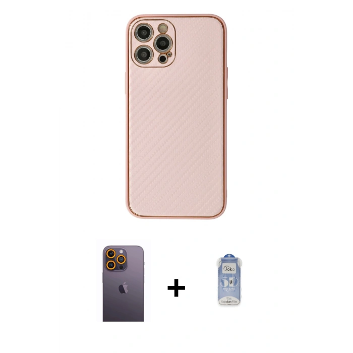 MARSİLYAN™- iPhone 12 Pro Max Kılıf Ahenk Işık - Siyah Joko Magic 5D Cam + Neon Fosforlu Kamera Lens - SI