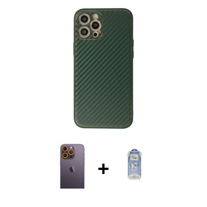 MARSİLYAN™- iPhone 12 Pro Max Kılıf Ahenk Işık - Siyah Joko Magic 5D Cam + Neon Fosforlu Kamera Lens - SI