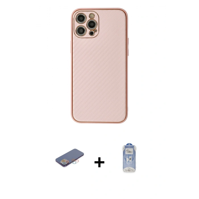MARSİLYAN™- iPhone 12 Pro Max Kılıf Ahenk Işık - Siyah Joko Magic 5D Cam + Renkli Kamera Lens Koruma Cam - PE