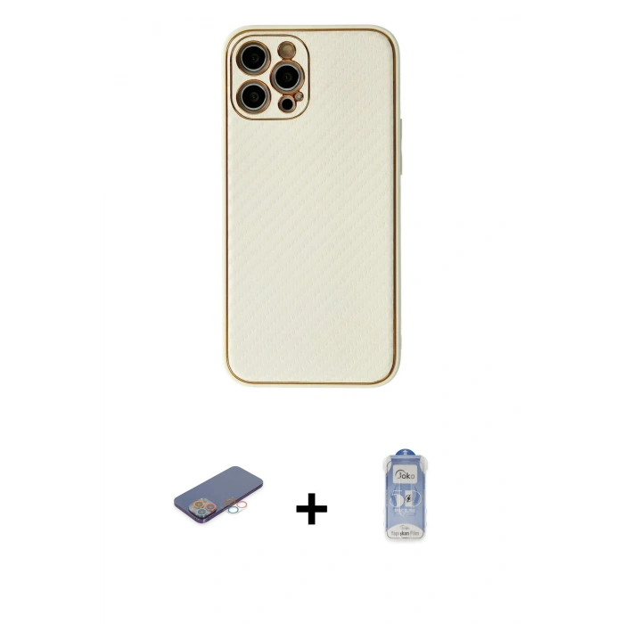 MARSİLYAN™- iPhone 12 Pro Max Kılıf Ahenk Işık - Siyah Joko Magic 5D Cam + Renkli Kamera Lens Koruma Cam - PE