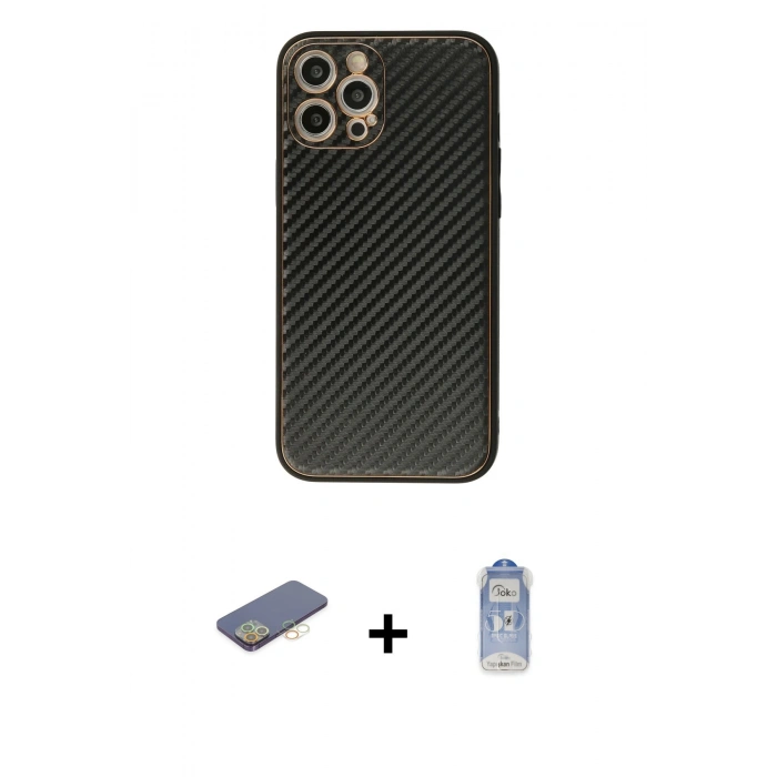 MARSİLYAN™- iPhone 12 Pro Max Kılıf Ahenk Işık - Siyah Joko Magic 5D Cam + Renkli Kamera Lens Koruma Cam - SI