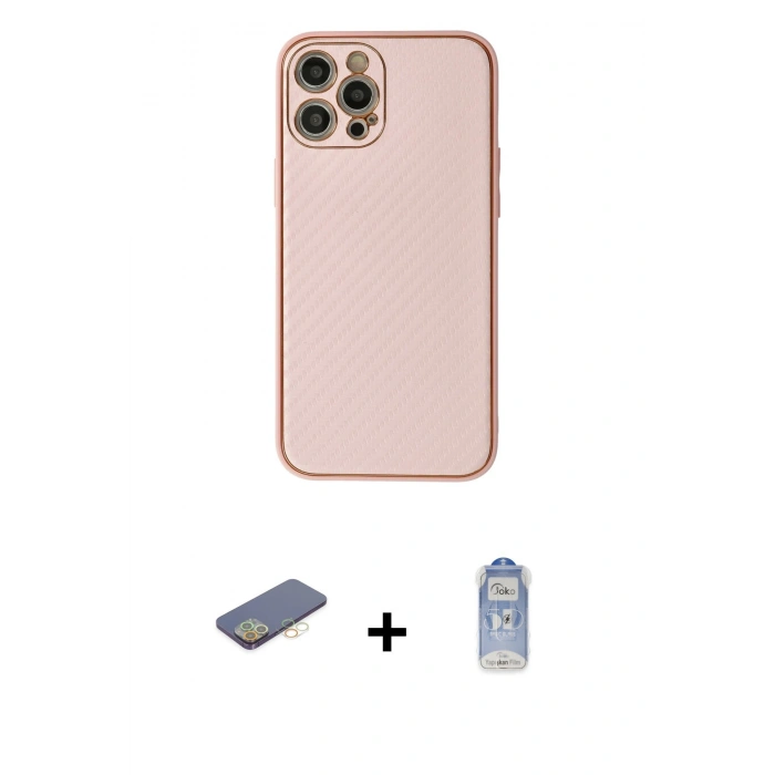 MARSİLYAN™- iPhone 12 Pro Max Kılıf Ahenk Işık - Siyah Joko Magic 5D Cam + Renkli Kamera Lens Koruma Cam - SI