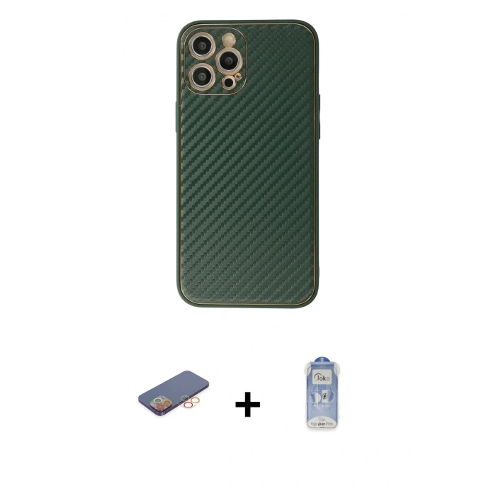 MARSİLYAN™- iPhone 12 Pro Max Kılıf Ahenk Işık - Siyah Joko Magic 5D Cam + Renkli Kamera Lens Koruma Cam - TU