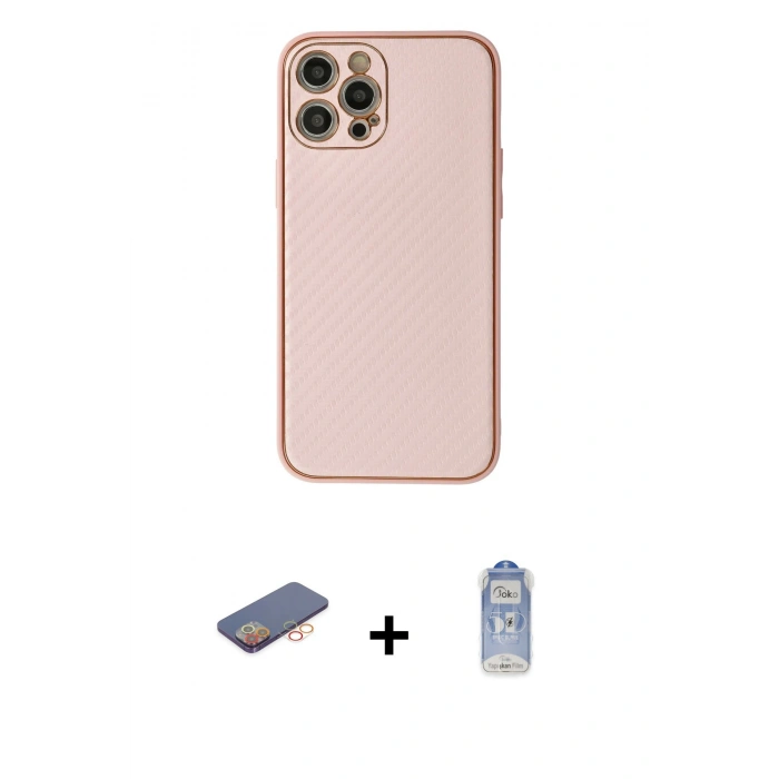 MARSİLYAN™- iPhone 12 Pro Max Kılıf Ahenk Işık - Siyah Joko Magic 5D Cam + Renkli Kamera Lens Koruma Cam - TU