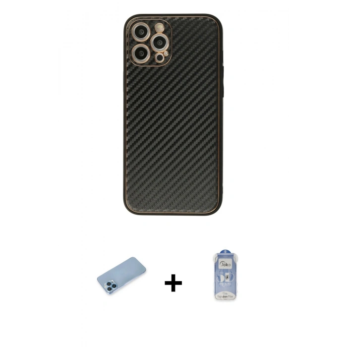 MARSİLYAN™- iPhone 12 Pro Max Kılıf Ahenk Işık - Siyah Joko Magic 5D Cam + Shine Kamera Lens Koruma Cam - MI