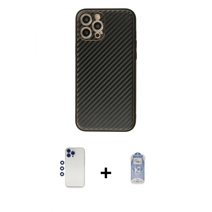 MARSİLYAN™- iPhone 12 Pro Max Kılıf Ahenk Işık - Siyah Joko Magic 5D Cam + Shine Kamera Lens - LT