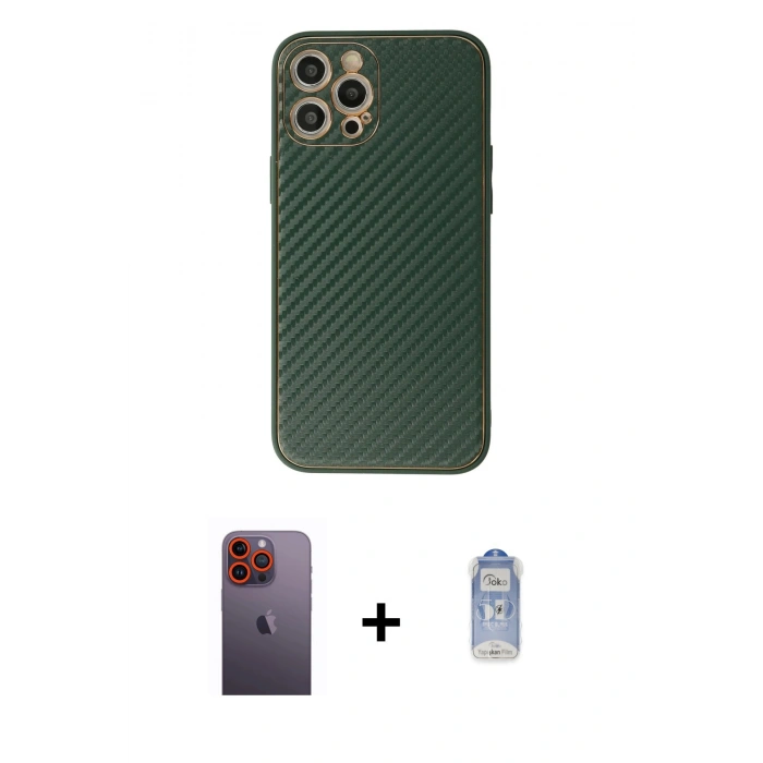 MARSİLYAN™- iPhone 12 Pro Max Kılıf Ahenk Işık - Siyah Joko Magic 5D Cam + Neon Fosforlu Kamera Lens - TU