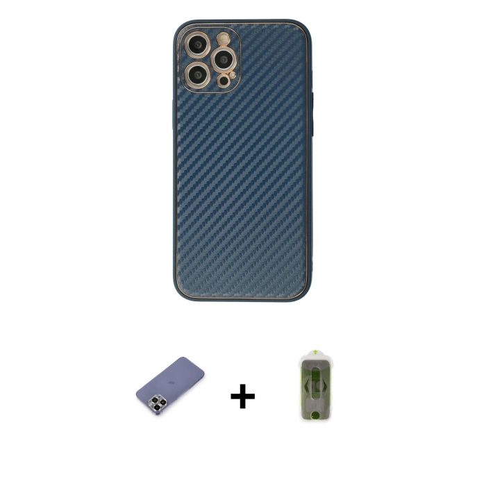 MARSİLYAN™- iPhone 12 Pro Max Kılıf Ahenk Işık - Siyah Joko Magic 5D Hayalet Cam + Metal Kamera Lens Koruma Cam - GD