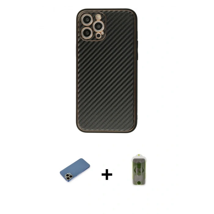 MARSİLYAN™- iPhone 12 Pro Max Kılıf Ahenk Işık - Siyah Joko Magic 5D Hayalet Cam + Shine Kamera Lens Koruma Cam - GD