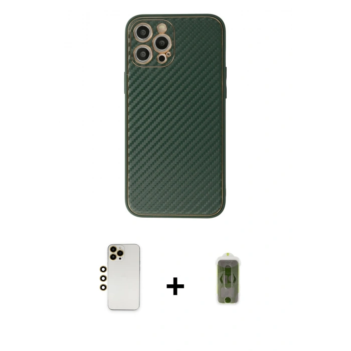 MARSİLYAN™- iPhone 12 Pro Max Kılıf Ahenk Işık - Siyah Joko Magic 5D Hayalet Cam + Gold Shine Kamera Lens
