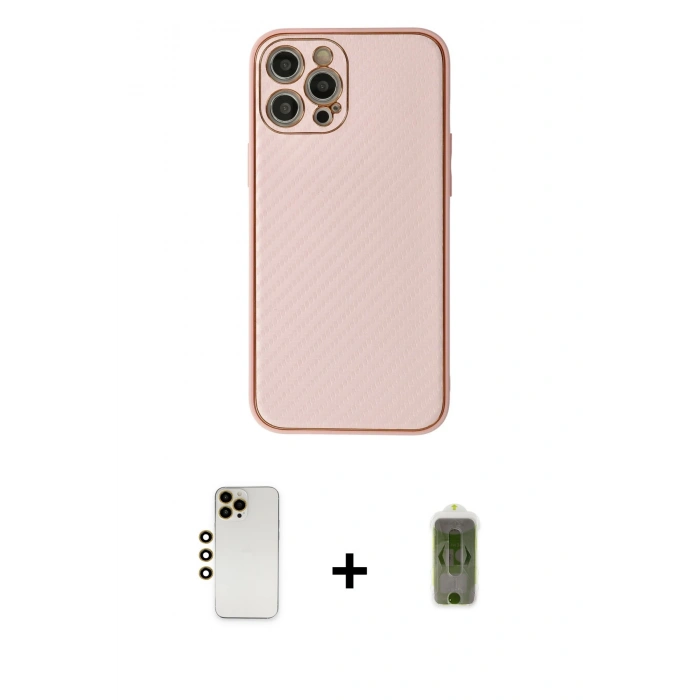 MARSİLYAN™- iPhone 12 Pro Max Kılıf Ahenk Işık - Siyah Joko Magic 5D Hayalet Cam + Gold Shine Kamera Lens