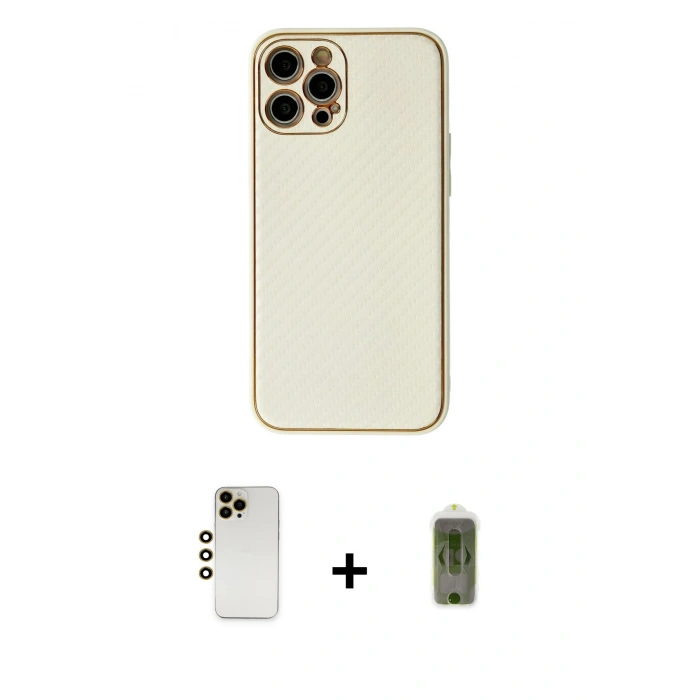 MARSİLYAN™- iPhone 12 Pro Max Kılıf Ahenk Işık - Siyah Joko Magic 5D Hayalet Cam + Gold Shine Kamera Lens