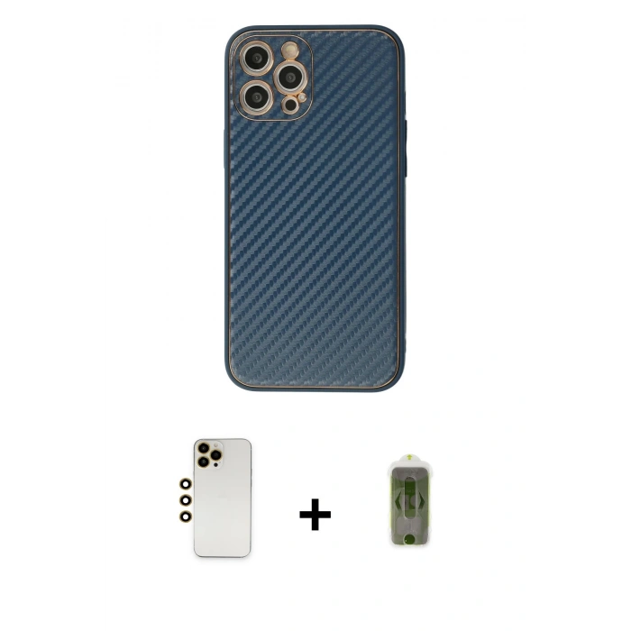 MARSİLYAN™- iPhone 12 Pro Max Kılıf Ahenk Işık - Siyah Joko Magic 5D Hayalet Cam + Gold Shine Kamera Lens
