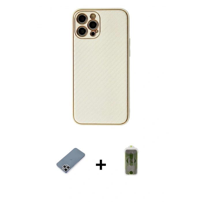 MARSİLYAN™- iPhone 12 Pro Max Kılıf Ahenk Işık - Siyah Joko Magic 5D Hayalet Cam + Gümüş Metal Kamera Lens Koruma Cam