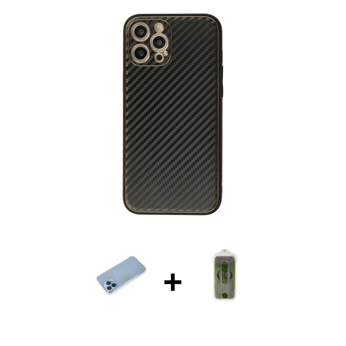 MARSİLYAN™- iPhone 12 Pro Max Kılıf Ahenk Işık - Siyah Joko Magic 5D Hayalet Cam + Shine Kamera Lens Koruma Cam - MI