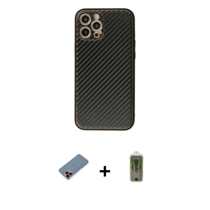 MARSİLYAN™- iPhone 12 Pro Max Kılıf Ahenk Işık - Siyah Joko Magic 5D Hayalet Cam + Metal Kamera Lens Koruma Cam - KI