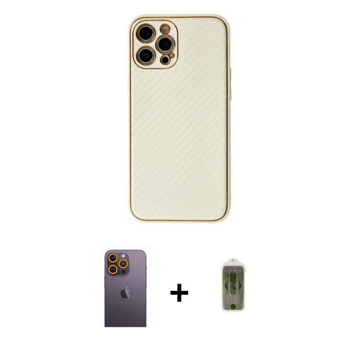 MARSİLYAN™- iPhone 12 Pro Max Kılıf Ahenk Işık - Siyah Joko Magic 5D Hayalet Cam + Neon Fosforlu Kamera Lens - SI