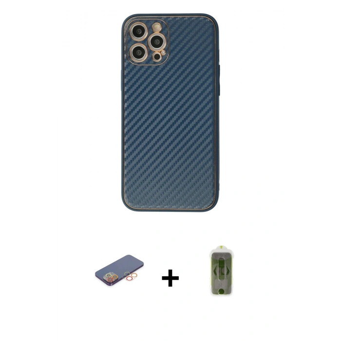 MARSİLYAN™- iPhone 12 Pro Max Kılıf Ahenk Işık - Siyah Joko Magic 5D Hayalet Cam + Renkli Kamera Lens Koruma Cam - TU