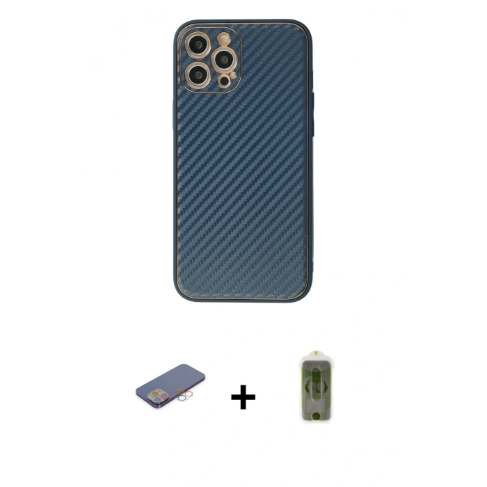 MARSİLYAN™- iPhone 12 Pro Max Kılıf Ahenk Işık - Siyah Joko Magic 5D Hayalet Cam + Renkli Kamera Lens Koruma Cam - PE