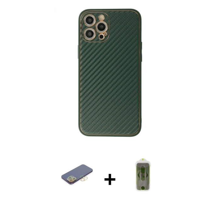 MARSİLYAN™- iPhone 12 Pro Max Kılıf Ahenk Işık - Siyah Joko Magic 5D Hayalet Cam + Renkli Kamera Lens Koruma Cam - SI