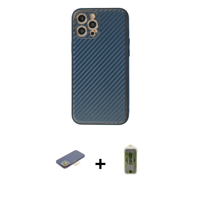 MARSİLYAN™- iPhone 12 Pro Max Kılıf Ahenk Işık - Siyah Joko Magic 5D Hayalet Cam + Renkli Kamera Lens Koruma Cam - SI