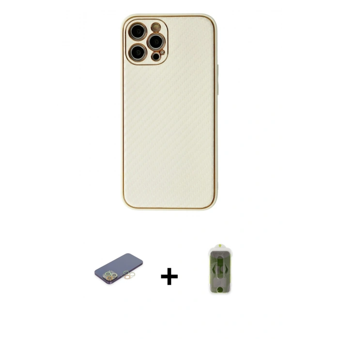 MARSİLYAN™- iPhone 12 Pro Max Kılıf Ahenk Işık - Siyah Joko Magic 5D Hayalet Cam + Renkli Kamera Lens Koruma Cam - SI