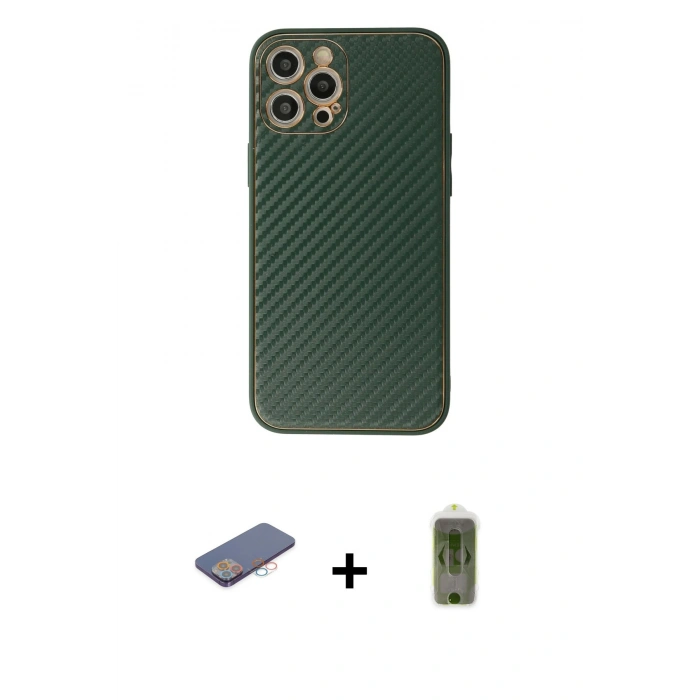 MARSİLYAN™- iPhone 12 Pro Max Kılıf Ahenk Işık - Siyah Joko Magic 5D Hayalet Cam + Renkli Kamera Lens Koruma Cam - PE