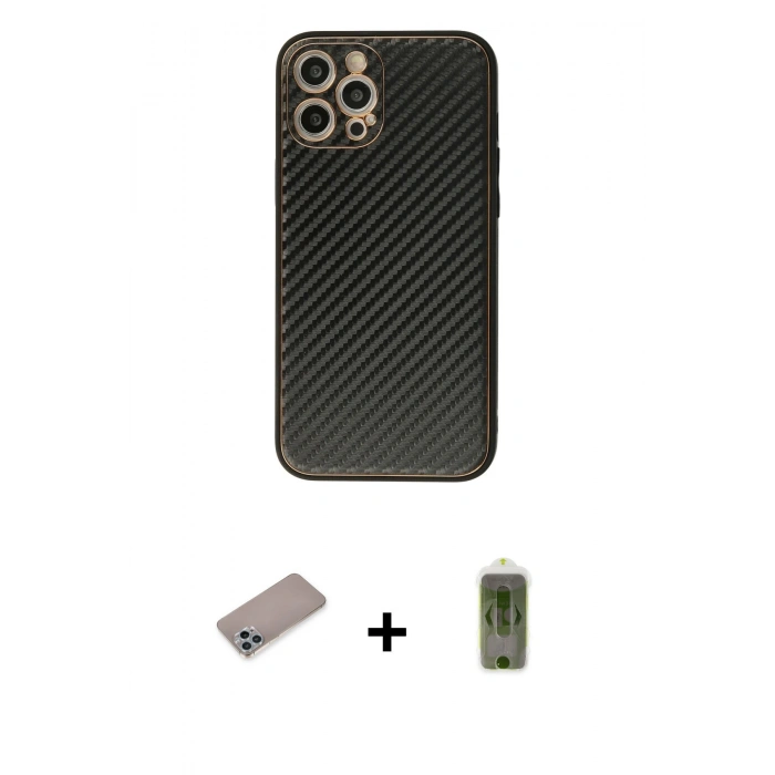 MARSİLYAN™- iPhone 12 Pro Max Kılıf Ahenk Işık - Siyah Joko Magic 5D Hayalet Cam + Shine Kamera Lens Koruma Cam - SABE